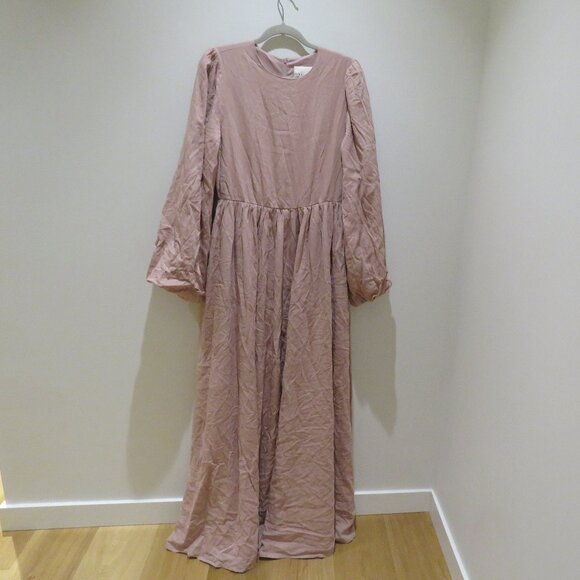 VEILED NEW YORK Balloon Sleeve Maxi Modest Dress Blush Medium Tall Wedding Abaya - Picture 2 of 15